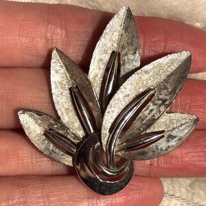 Vintage signed Marboux silver tone palm fan brooch